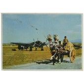 Postkarte: Ju-88-Bomber auf dem Flugplatz in Sizilien